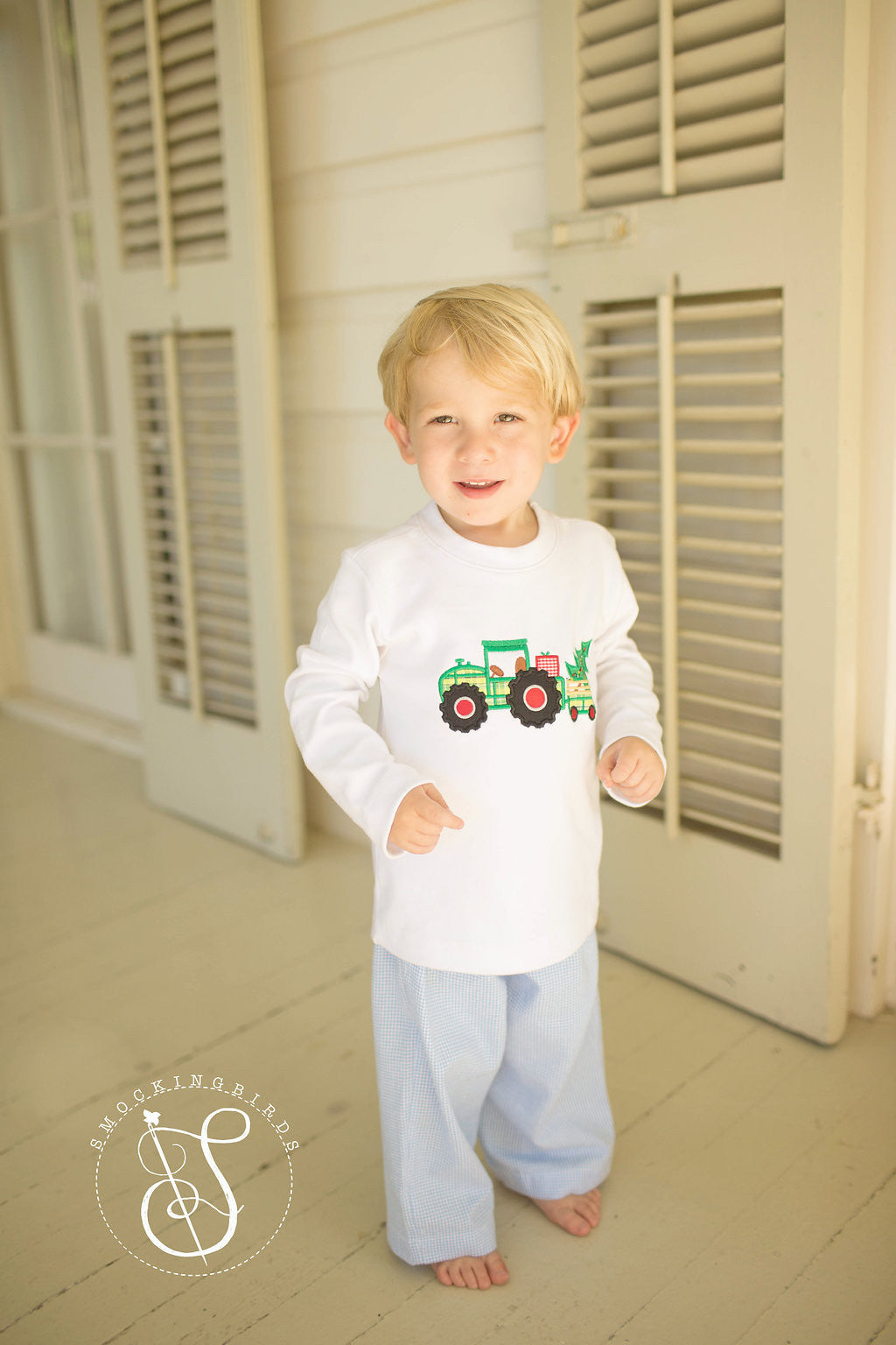 Boys Christmas Tree Pant Set - Smockingbirds